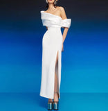 Eshin Slash-Neck High-Waist Split Dress – Timeless Autumn Elegance