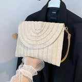 Handmade Straw Crossbody Bag – Summer Woven Shoulder Bag with Pompom