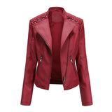 Women's Faux Leather Zip Up Jacket - Slim Fit, Long Sleeve, Cropped Design