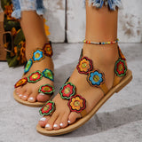 Yellow Embroidered Faux Flower Sandals – Flat Plus Size 43 Summer Beach & Travel Shoes for Women