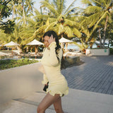 Yellow Satin Sling Dress – Backless, Sleeveless & High Waist Party Gown