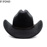 Vintage Western Cowboy Hat For Men's Gentleman Lady Jazz Cowgirl With Leather Wide Brim Cloche Church Sombrero Hombre Caps