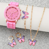 Conjunto de relógio feminino Radiant Style com pulseira de silicone e acessórios.