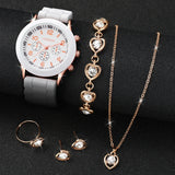 Conjunto de relógio feminino Radiant Style com pulseira de silicone e acessórios.