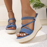Summer Women’s Plus-Size Wedge Sandals – Casual Cowboy Style with Muffin Sole & High Heel Design