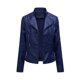 Women's Faux Leather Zip Up Jacket - Slim Fit, Long Sleeve, Cropped Design