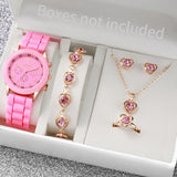 Conjunto de relógio feminino Radiant Style com pulseira de silicone e acessórios.