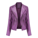 Women's Faux Leather Zip Up Jacket - Slim Fit, Long Sleeve, Cropped Design