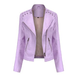 Women's Faux Leather Zip Up Jacket - Slim Fit, Long Sleeve, Cropped Design