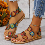 Yellow Embroidered Faux Flower Sandals – Flat Plus Size 43 Summer Beach & Travel Shoes for Women
