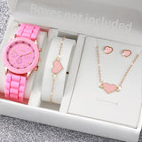 Conjunto de relógio feminino Radiant Style com pulseira de silicone e acessórios.