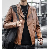 Men's Slim Fit Faux Leather Jacket Windproof Winter Outdoor Fashion