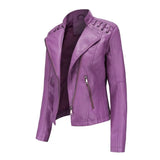 Women's Faux Leather Zip Up Jacket - Slim Fit, Long Sleeve, Cropped Design