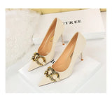 BIGTREE Women’s Nude Pumps – Fashion Metal Buckle High Heel Stilettos for Party & Office (Sizes 42–43)