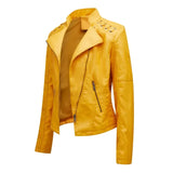 Women's Faux Leather Zip Up Jacket - Slim Fit, Long Sleeve, Cropped Design