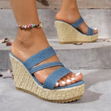 Summer Women’s Plus-Size Wedge Sandals – Casual Cowboy Style with Muffin Sole & High Heel Design