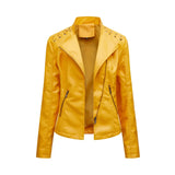 Women's Faux Leather Zip Up Jacket - Slim Fit, Long Sleeve, Cropped Design