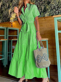 Women’s Striped Shirt Dress – Loose-Fit Summer Lace-Up Long Dress | Casual Preppy Style.