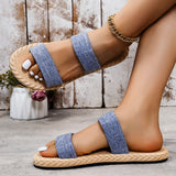 Women’s Fashion Denim Color Block Flat Slippers – Non-Slip, Comfortable & Double-Wear Design