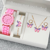 Conjunto de relógio feminino Radiant Style com pulseira de silicone e acessórios.