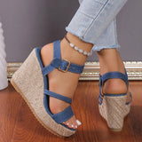 Summer Women’s Plus-Size Wedge Sandals – Casual Cowboy Style with Muffin Sole & High Heel Design