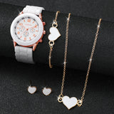 Conjunto de relógio feminino Radiant Style com pulseira de silicone e acessórios.