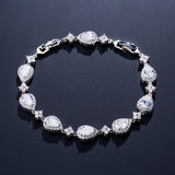 ZAKOL Classic Water Drop CZ Bracelet – Elegant Sparkle for Brides and Special Occasions.