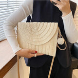 Handmade Straw Crossbody Bag – Summer Woven Shoulder Bag with Pompom