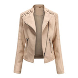 Women's Faux Leather Zip Up Jacket - Slim Fit, Long Sleeve, Cropped Design