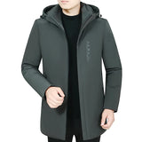 Men's Winter Long Coat - Warm Casual Zipper Windproof Hooded Jacket