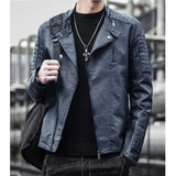 Men's Slim Fit Faux Leather Jacket Windproof Winter Outdoor Fashion