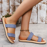 Women’s Fashion Denim Color Block Flat Slippers – Non-Slip, Comfortable & Double-Wear Design