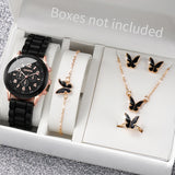 Conjunto de relógio feminino Radiant Style com pulseira de silicone e acessórios.
