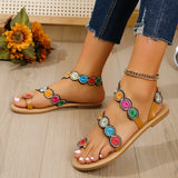 Yellow Embroidered Faux Flower Sandals – Flat Plus Size 43 Summer Beach & Travel Shoes for Women