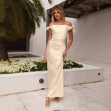 Elegant off-the-shoulder satin long dress for women