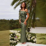 Elegant off-the-shoulder satin long dress for women