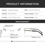 Men's Half-frame Business Reading Glasses Anti-blue Light Anti-fatigue Metal Frame Presbyopia Glasses +1.0 To +4.0