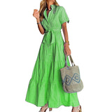 Women’s Striped Shirt Dress – Loose-Fit Summer Lace-Up Long Dress | Casual Preppy Style.
