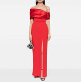 Eshin Slash-Neck High-Waist Split Dress – Timeless Autumn Elegance