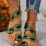 Yellow Embroidered Faux Flower Sandals – Flat Plus Size 43 Summer Beach & Travel Shoes for Women