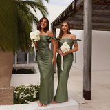 Elegant off-the-shoulder satin long dress for women