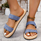 Women’s Fashion Denim Color Block Flat Slippers – Non-Slip, Comfortable & Double-Wear Design