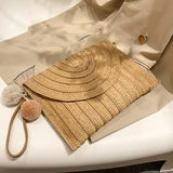 Handmade Straw Crossbody Bag – Summer Woven Shoulder Bag with Pompom