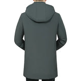 Men's Winter Long Coat - Warm Casual Zipper Windproof Hooded Jacket