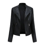 Women's Faux Leather Zip Up Jacket - Slim Fit, Long Sleeve, Cropped Design