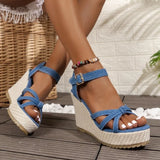 Summer Women’s Plus-Size Wedge Sandals – Casual Cowboy Style with Muffin Sole & High Heel Design