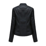 Women's Faux Leather Zip Up Jacket - Slim Fit, Long Sleeve, Cropped Design