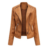 Women's Faux Leather Zip Up Jacket - Slim Fit, Long Sleeve, Cropped Design