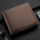Men's Short Carbon Fiber Wallet - Slim Zipper Card and Coin Holder