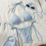 Women’s Yellow Halter Triangle Micro Bikini Set – Solid Color String Thong Swimwear